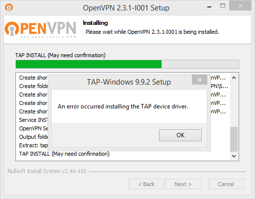 Windows 8.1: "An error occurred installing the TAP device ...